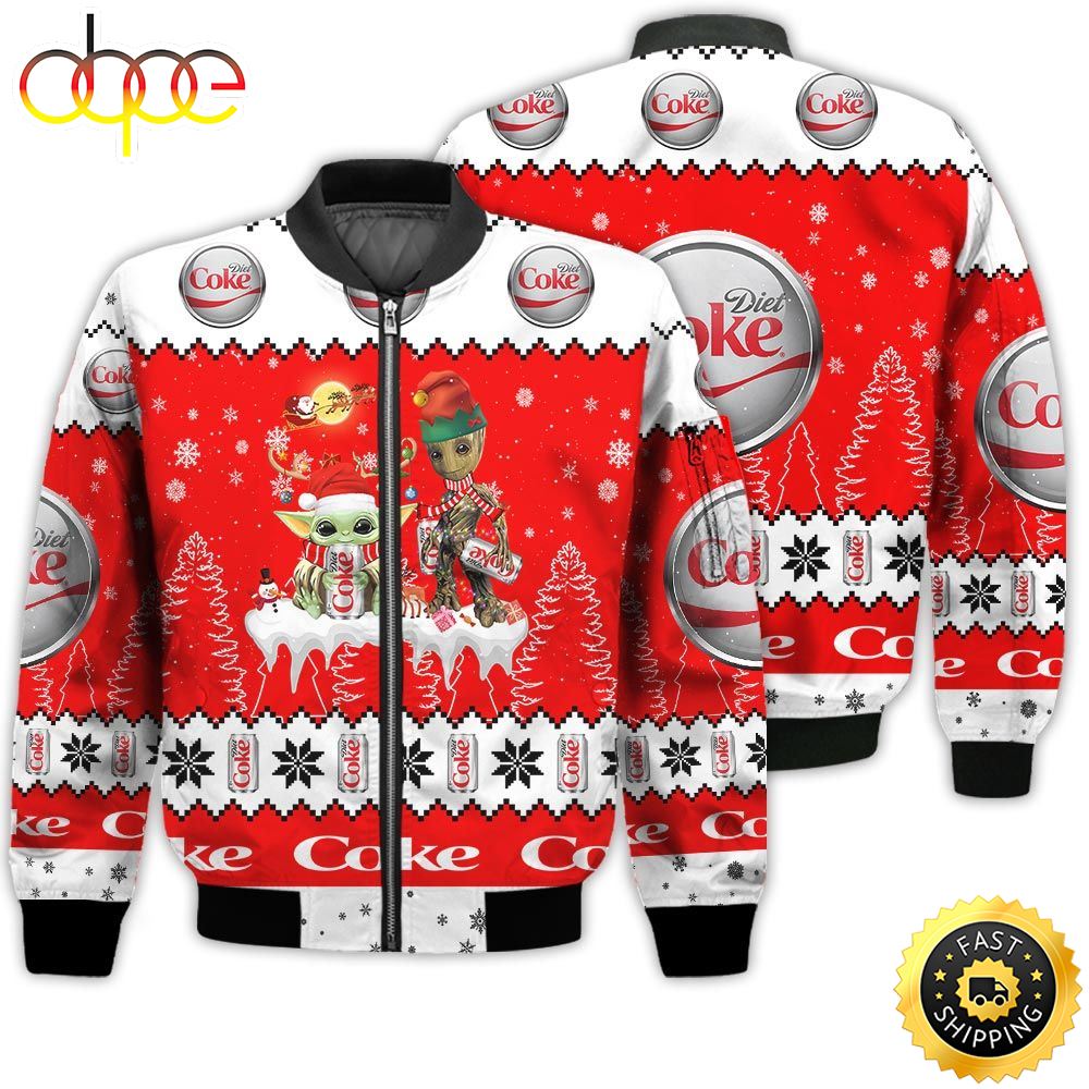 Baby Yoda Groot Santa Claus Deer Unisex Gift Diet Coke Soft Drink 3D Bomber Jacket