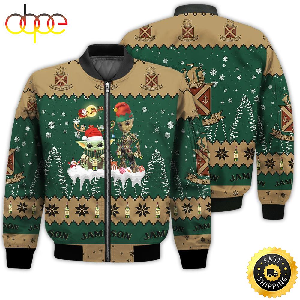 Baby Yoda Groot Santa Claus Deer Unisex Gift Jameson Whiskey 3D Bomber Jacket