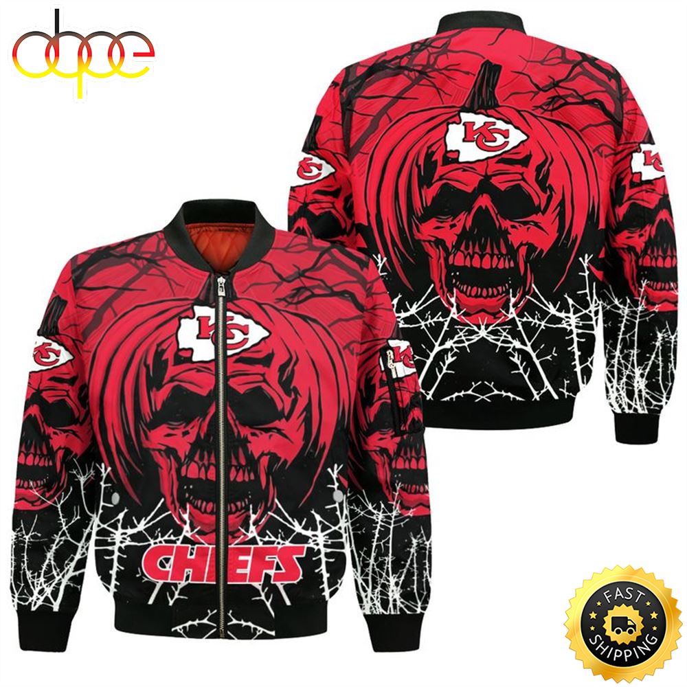Kansas City Chiefs Skull Pumpkin Halloween Bomber Jacket