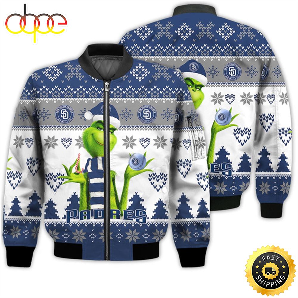Merry Christmas 2023 Ugly Unisex Major League Baseball American Grinch Cute Padres 3D Bomber Jacket