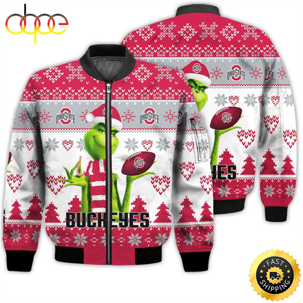 Merry Christmas 2023 Ugly Unisex National Collegiate Athletic Association American Grinch Cute State Buckeyes 3D Bomber Jacket
