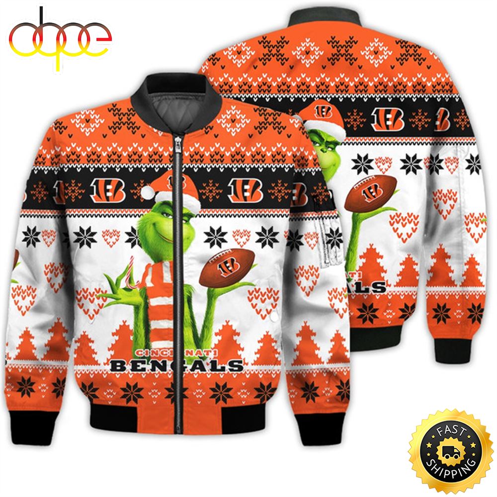 Merry Christmas 2023 Ugly Unisex Super Bowl American Grinch Cute Bengals 3D Bomber Jacket