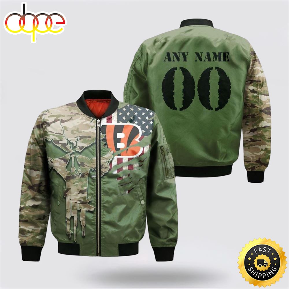 NFL Cincinnati Bengals Special Camo Design For Veterans Day Bomber Jacket