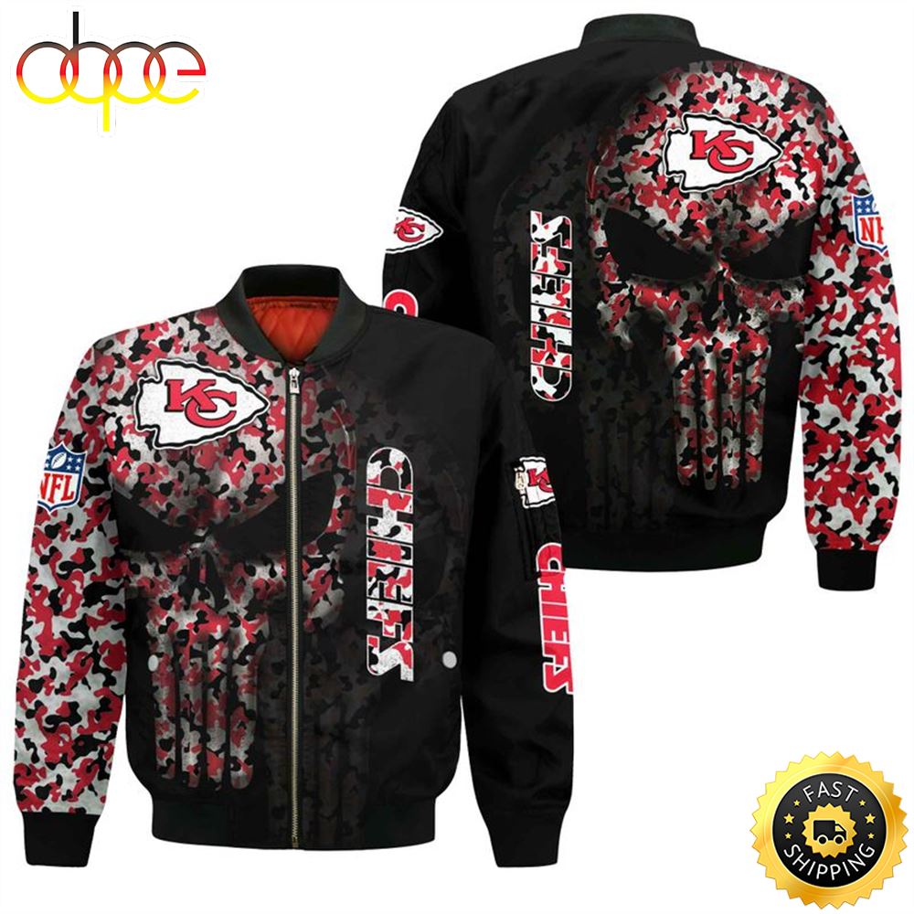 NFL Kansas City Chiefs Skull All Over Print Bomber Jacket