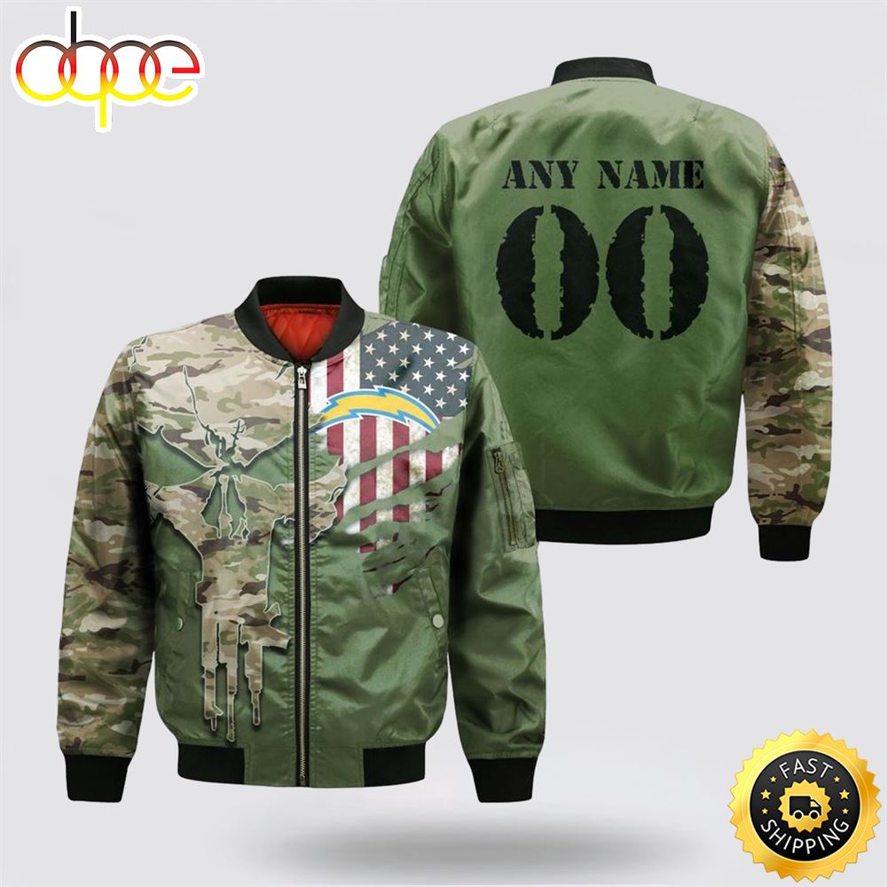 NFL Los Angeles Chargers Special Camo Design For Veterans Day Bomber Jacket