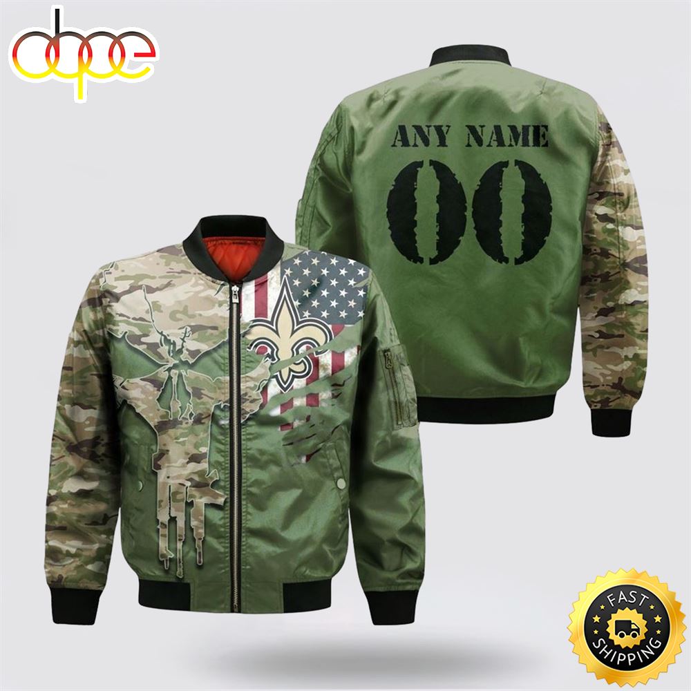 NFL New Orleans Saints Special Camo Design For Veterans Day Bomber Jacket
