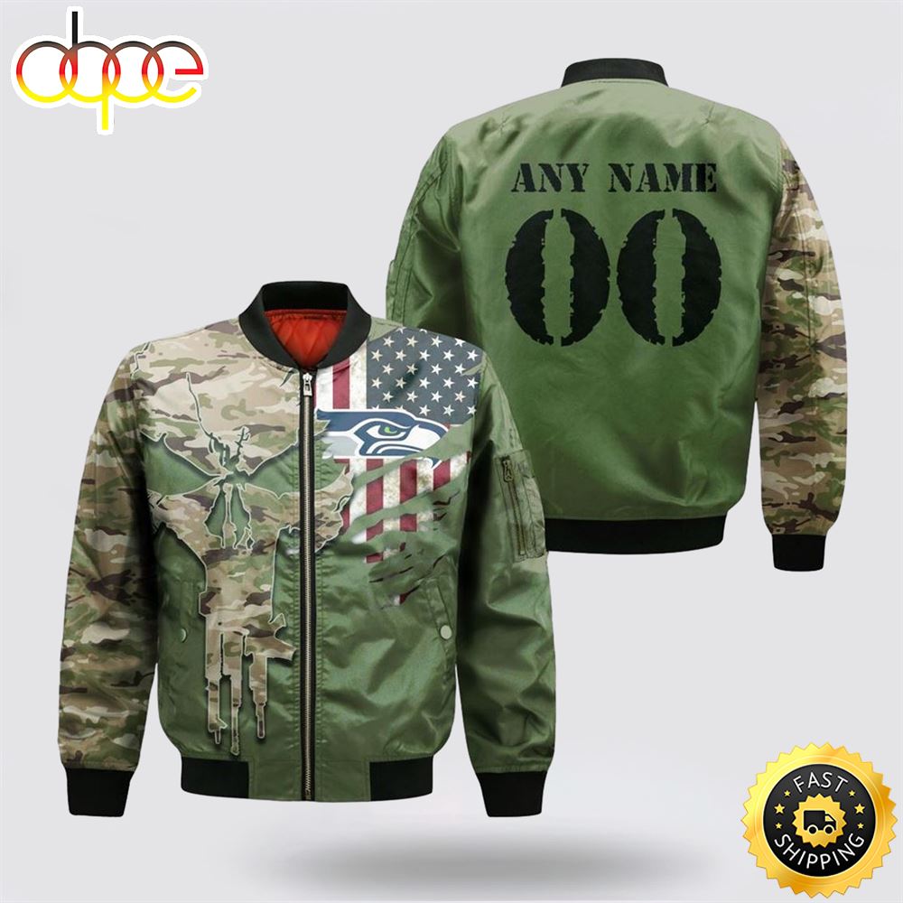 NFL Seattle Seahawks Special Camo Design For Veterans Day Bomber Jacket