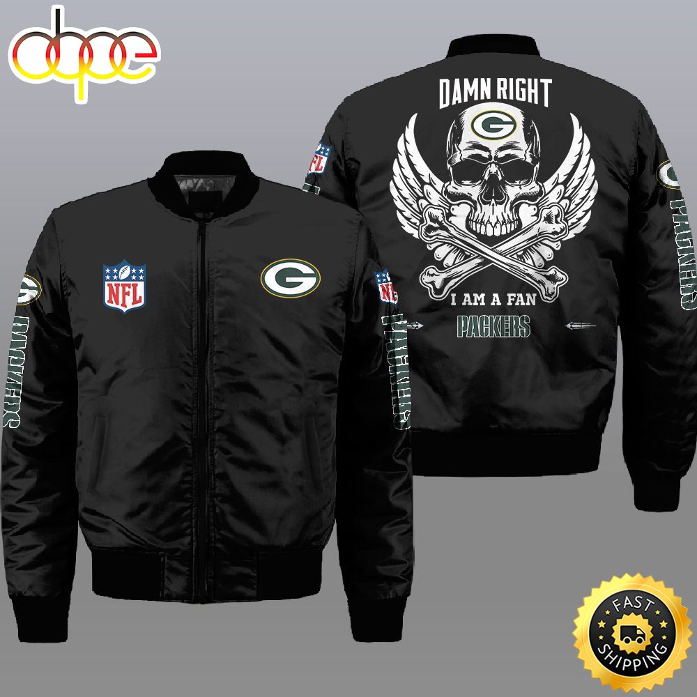 Nfl Green Bay Packers Wings Skull 3D Bomber Jacket
