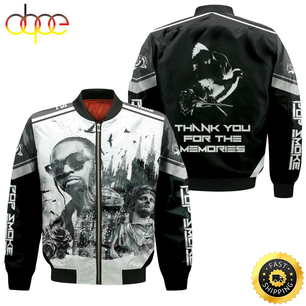 Pop Smoke 2020 Rose Church White Black Rap Hip Hop Bomber Jacket