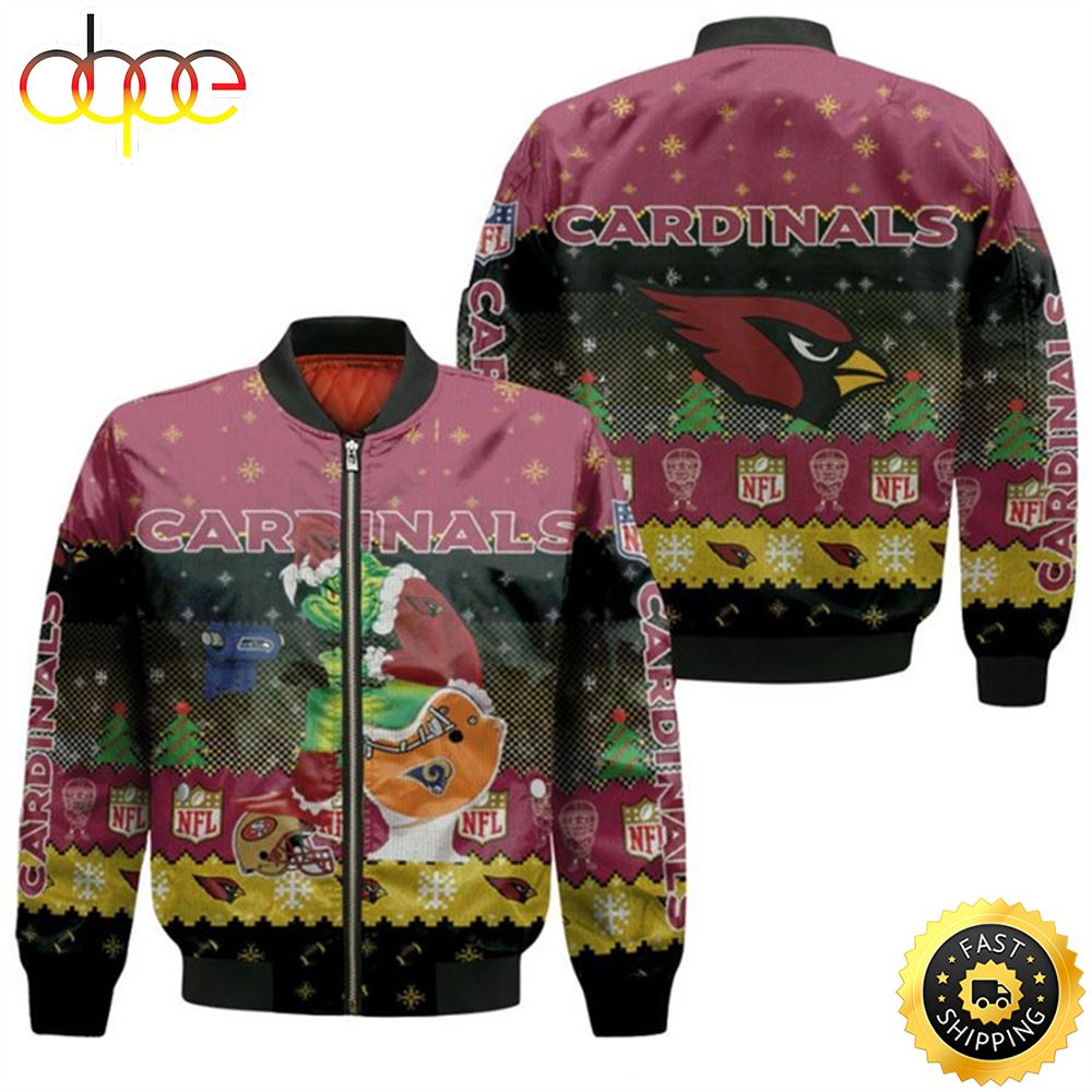Santa Grinch Arizona Cardinals Sitting on Rams Seahawks Chargers Toilet Christmas Gift For Cardinals Fans Bomber Jacket