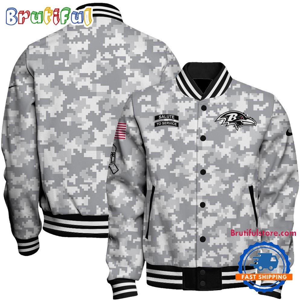 Baltimore Ravens National Football League Arctic Camo Salute To Service Veterans Varsity Jacket