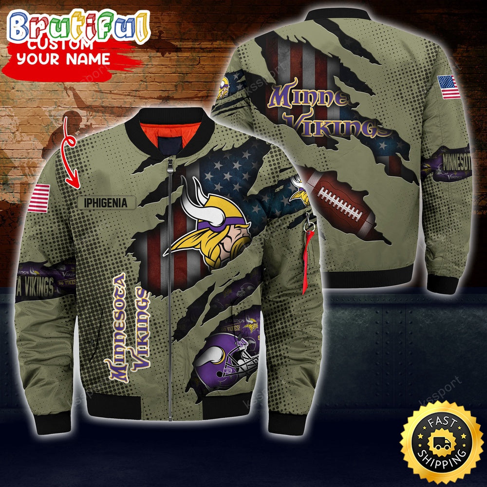 Personalized NFL Minnesota Vikings Bomber Jacket Iconic Bomber Look